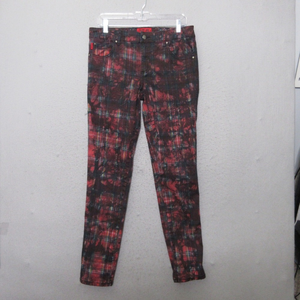 Tripp NYC Pants 30 Red Plaid Skinny Skull Studded Goth‎ Grunge Punk Indie Edgy
